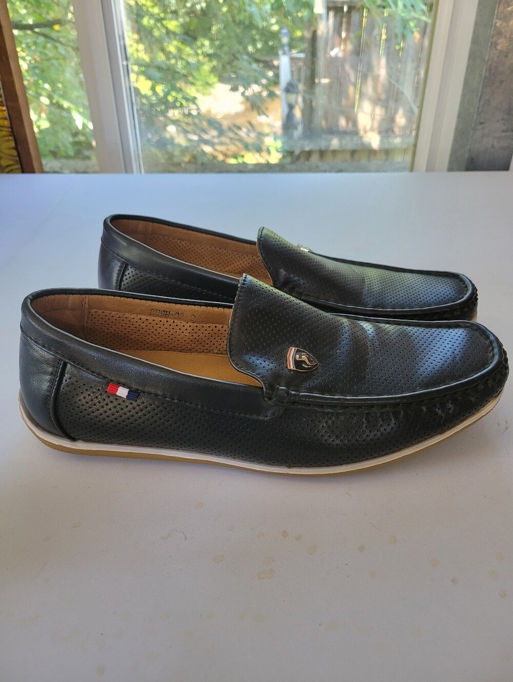 Bruno Marc 9 Ferrari Men's Black Perforated Slip-On Driving Loafers